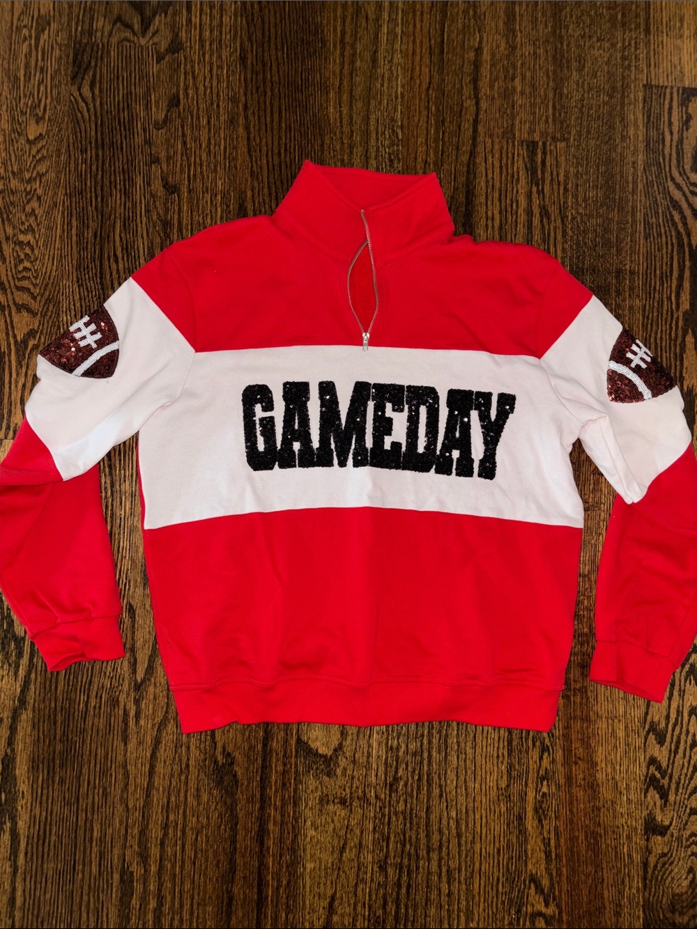 Main Strip Red and White 'GAMEDAY' Half-Zip Sweatshirt